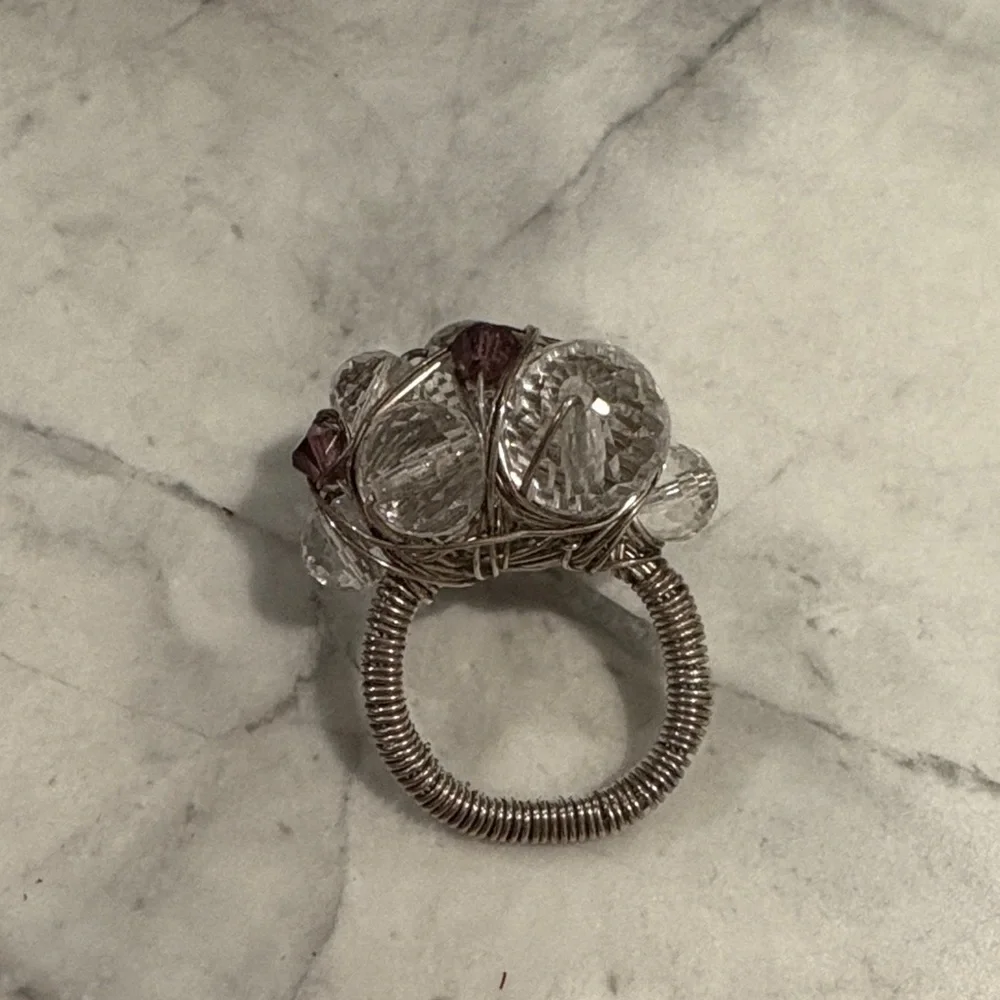 Elegant Silver and Crystal Ring Handmade